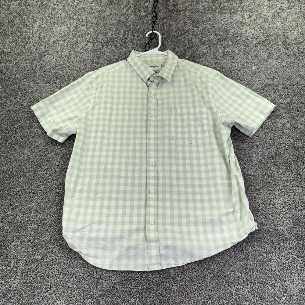 Goodfellow & Co Shirt Mens XL Green Gray Check Short Sleeve Button Up